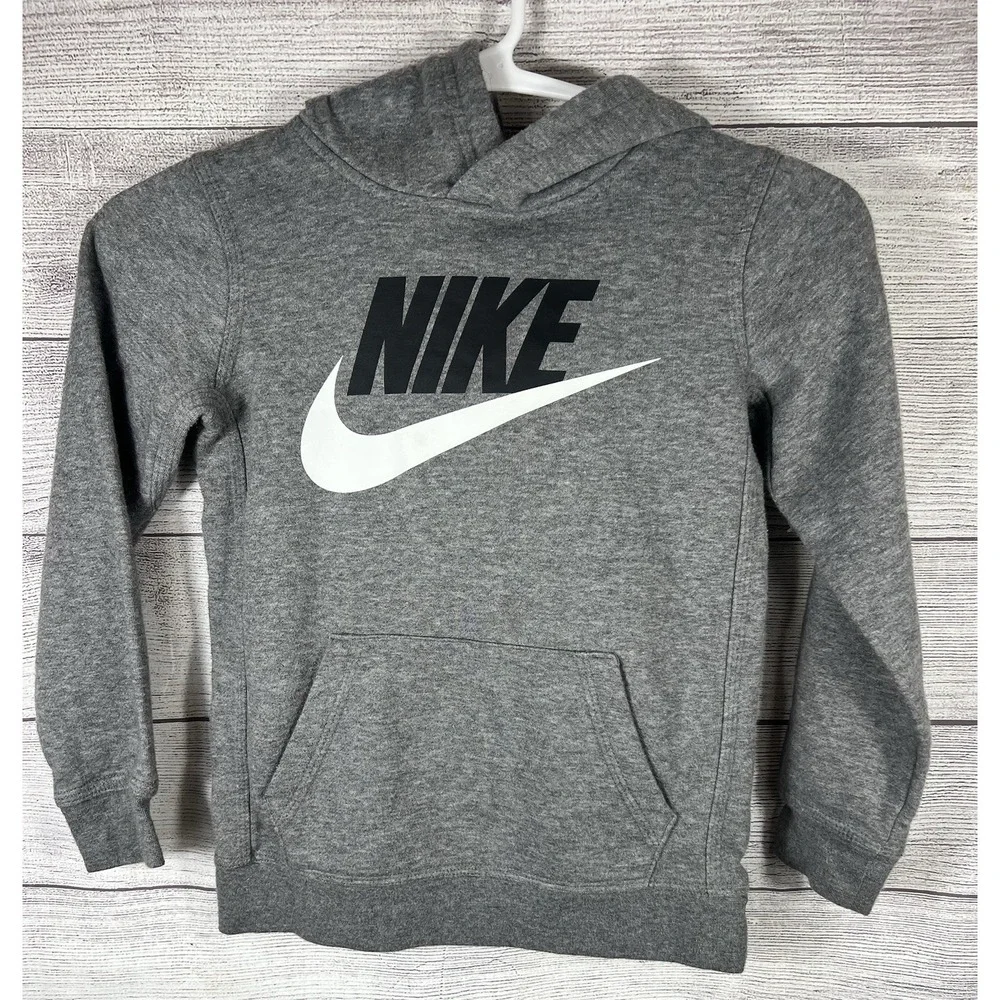 Nike‎ Kids Grey Hoodie Pullover Logo Long Sleeve Sweatshirt Athletic Youth 6